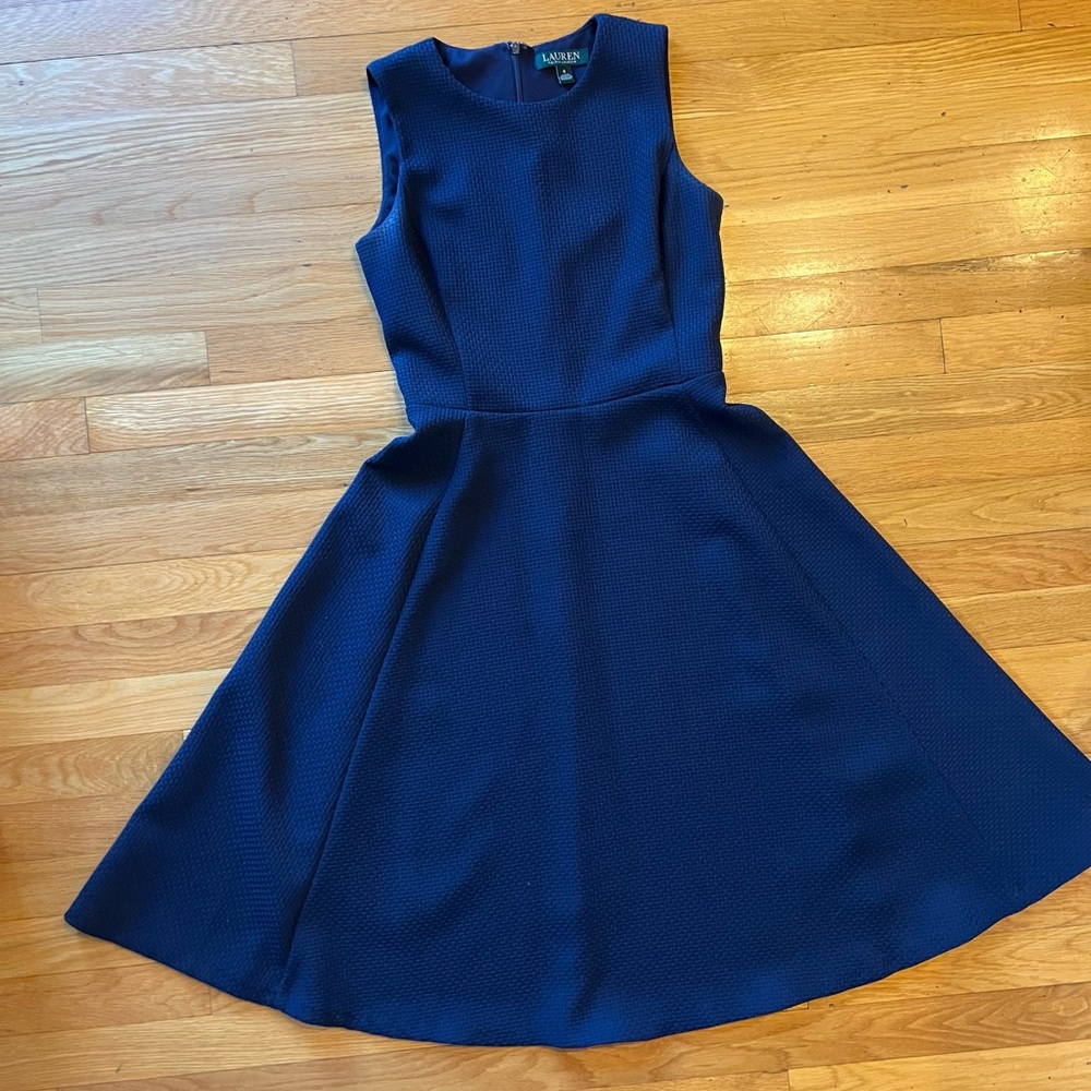 Ralph Lauren Navy Blue Sleeveless swing career church dress prep old money Sz 0
